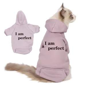 Cute cat fleece hoodie warm pet clothes soft winter apparel for small dogs and cats purple