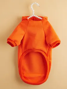 Orange pet hoodie for cats and small dogs, warm fleece two-leg apparel detail view.