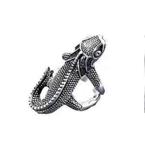 Detailed close-up of a vintage punk silver lizard ring featuring exquisite textured scale details.