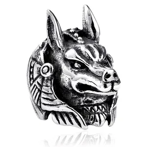 Vintage Punk Animal Head Ring Adjustable Retro Silver Wolf Pharaoh Open Ring Gothic Jewelry