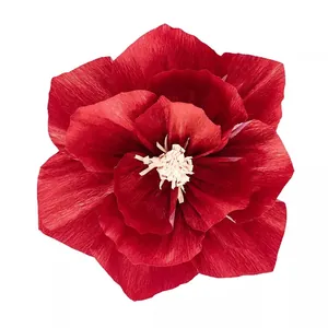Large red crepe paper flower for wedding and party decoration, artificial DIY craft flower.