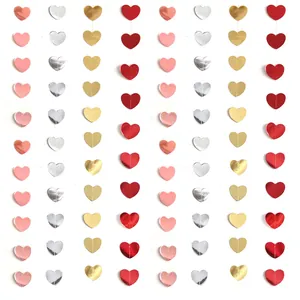 Heart paper garland for Valentine's Day party hanging decoration, 2m length shiny decor.