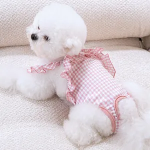 Cute Plaid Ruffled Pet Dog Sanitary Pants Small Dogs Puppy Anti-Harassment Physiological Diaper Shorts Pet Clothing