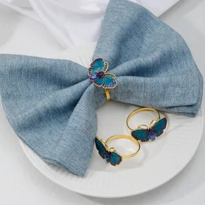 European Alloy Butterfly Napkin Rings Rhinestone Enamel Craft Holder For Table Decor Wedding Party Hotel Banquet Elegant Animal Tableware Accessories