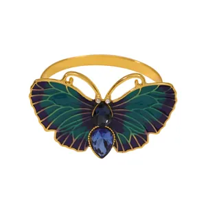 Elegant Butterfly Napkin Ring Gold Enamel Blue Crystal Table Decor for Hotel Restaurant