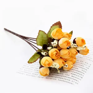 Artificial yellow mini rose flower bouquet fake floral buds for wedding party photography props
