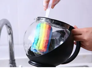 Vista detallada del cepillo limpiador de tazas colorido con esponja arcoíris para vidrio.