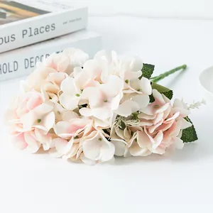 Ramo de flores de hortensia artificial de seda para decoracion de bodas, rosa y blanco.