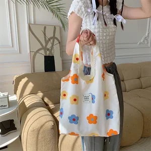 Summer ins floral canvas tote bag large capacity casual shopping bag aesthetic chic shoulder bag