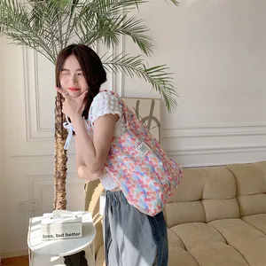 Chic floral canvas tote bag, fresh aesthetic large capacity vest shopping bag for summer.