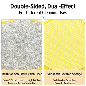 Double-sided kitchen cleaning sponge with durable nylon fiber and soft mesh cover