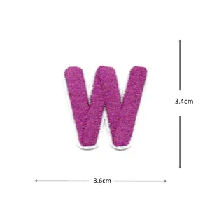 Purple letter W embroidery patch, 3.4x3.6cm clothing accessory for uniform DIY decoration.