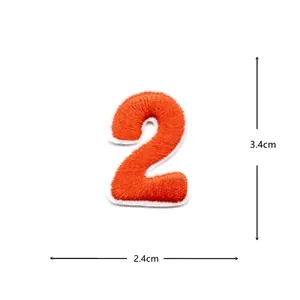 Orange number 2 embroidered patch fabric applique DIY clothing decorative badge 3.4x2.4cm