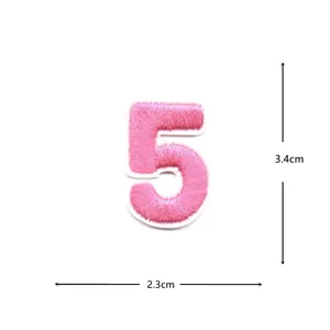 Pink embroidered number 5 patch clothing DIY decorative applique 3.4x2.3cm accessory