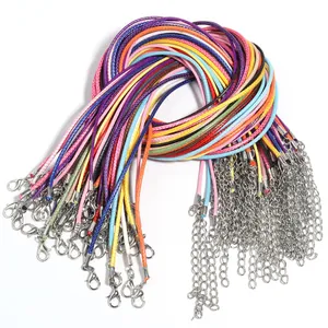 Handmade Colorful Waxed Cord Necklace String With Alloy Lobster Clasp Extension Chain For DIY Jewelry Making Pendant Rope Accessory