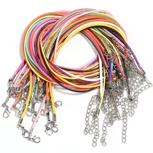 Colorful wax cord necklace with lobster clasp and extension chain for DIY jewelry making.