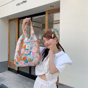 Floral print canvas tote bag, large capacity casual grocery shopping vest bag for summer.