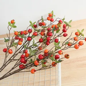 Artificial hawthorn berry branches fake red fruit stems home decor floral arrangement
