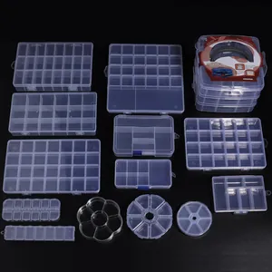 Clear plastic storage box set multi-size grid organizer for craft beads small parts.