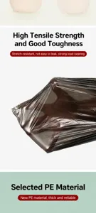 Detail of heavy-duty black PE garbage bag showing high stretch and puncture resistance