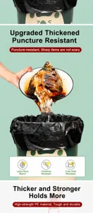 Detail of black drawstring garbage bag showing puncture resistance with food waste