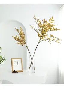Artificial Nandina branch green plant for home decor, realistic fake foliage for vases.