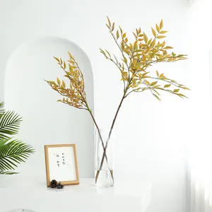 Artificial Nandin plant branches fake green leaves in glass vase home decor minimalist style