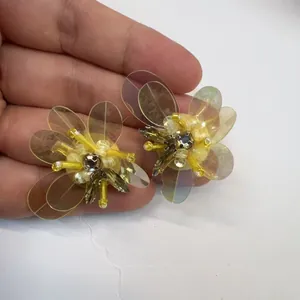Χειροποίητα 3D αξεσουάρ λουλουδιών λιβελούνας με πούλιες και χάντρες για παπούτσια καπέλα