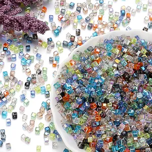 Colorful square faceted crystal beads with holes for DIY handmade jewelry making accessories
