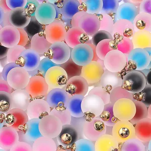 Acrylic frosted candy core round bead charms with gold loop pendants for DIY jewelry
