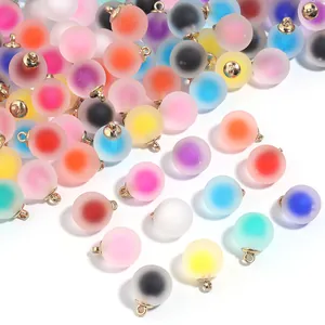 Frosted acrylic colorful inner core round ball charm with gold loop for DIY bracelet accessory.