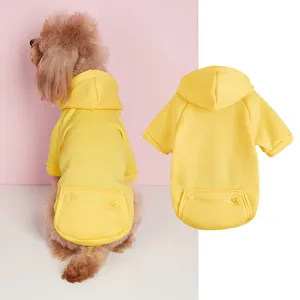 Yellow pet dog hoodie sweatshirt with zipper pocket cute apparel for small dogs cats