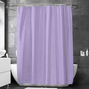 Cortina de ducha morada impermeable con ganchos, tela gruesa antimoho para el baño moderno.