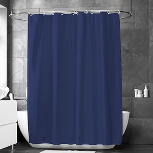 Effen donkerblauwe waterdichte douchegordijn met haken voor moderne badkamer scheiding