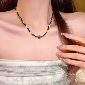 Elegante bunte Kristallperlenkette im neuen chinesischen Stil mit Glücksperle für Damen