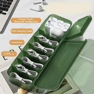 Boîte de rangement de câbles de bureau vert foncé avec couvercle et compartiments