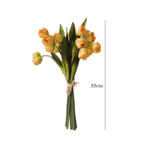 Artificial yellow flower bouquet with twine decoration, home wedding decor, 33cm tall