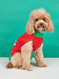 Cute pet knit sweater for dogs and cats, cozy winter striped design with festive colors.