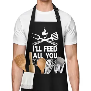 Funny Kitchen Apron With Pockets Cooking Apron For Men Women Chef BBQ Baking Adjustable Neck Strap