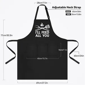 Adjustable black cooking apron with front pockets, durable fabric, perfect for kitchen and BBQ.