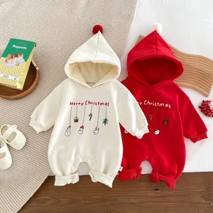 Bébé Noël molletonné à capuche grenouillère mignon hiver combinaison bébé vêtements.