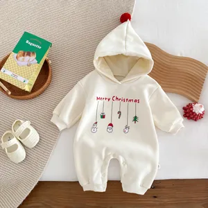 Combinaison bébé hiver polaire à capuche avec motif Noël mignon, vêtement chaud manches longues.