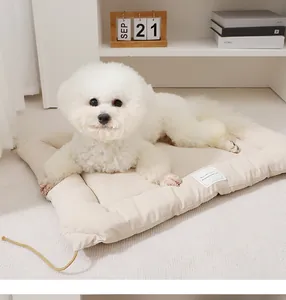 Soft plush beige pet mat detail view, cozy and thick cushioning for small dogs and cats.
