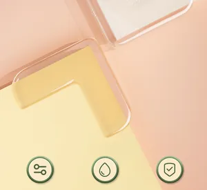 Detailed view of transparent soft silicone corner guards for child safety protection.