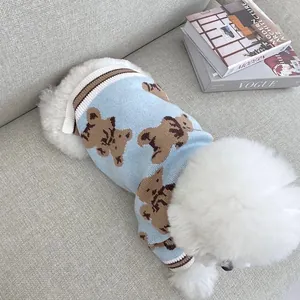 Lindo jersey de punto para perro con osito, cárdigan cálido para mascotas pequeñas como bichón.