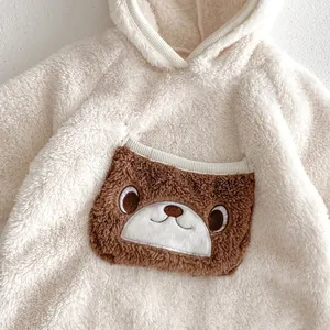 Infant baby fleece hooded romper cute animal pocket warm winter baby clothing outfit
