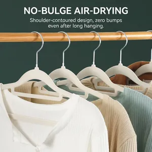Non-slip flocking clothes hangers with shoulder-shaped traceless design for organized drying