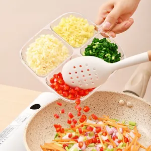 Clear 4-compartment seasoning tray for kitchen prep and garlic storage with handle