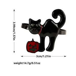 Halloween black cat and pumpkin napkin ring metal table decor holder for party holiday dining.