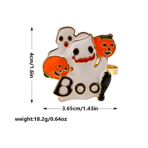 Halloween ghost pumpkin napkin ring metal alloy table decor buckle for holiday dinner.